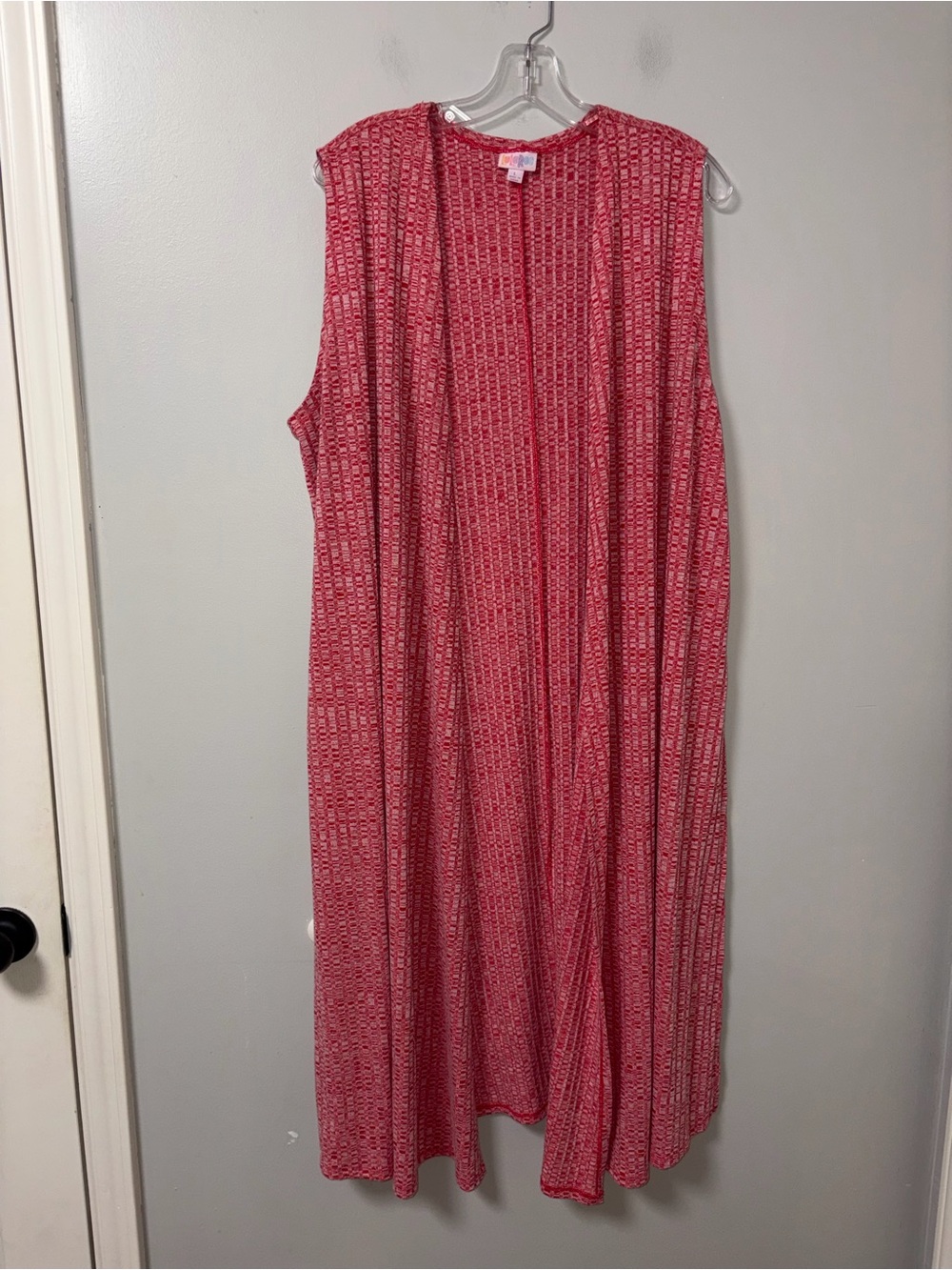 Lularoe Joy Heathered Red Sleeveless Open Front Duster Vest Kimono L Boho Fall